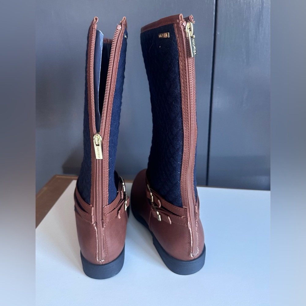 NWOT Nautica Navy and Brown Quilted Knee-High Boots - Picture 7 of 9
